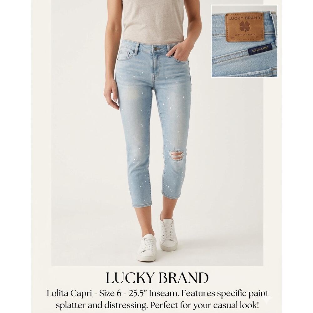 Lucky Brand Lolita Capri Jeans Women's Size 6 Distressed Paint Splatter
